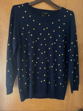 J. Crew Navy Sweater with Gold Star Print. Size L. NWT.